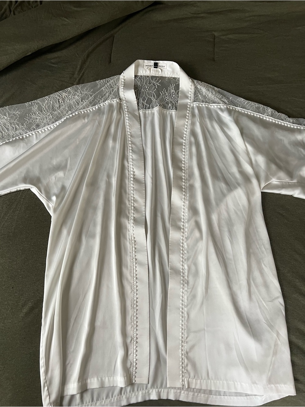 White Satin Lace-Trim Robe Jacket
